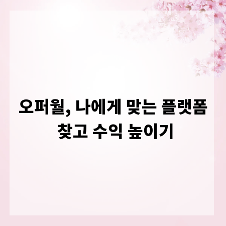 오퍼월, 나에게 맞는 플랫폼 찾고 수익 높이기