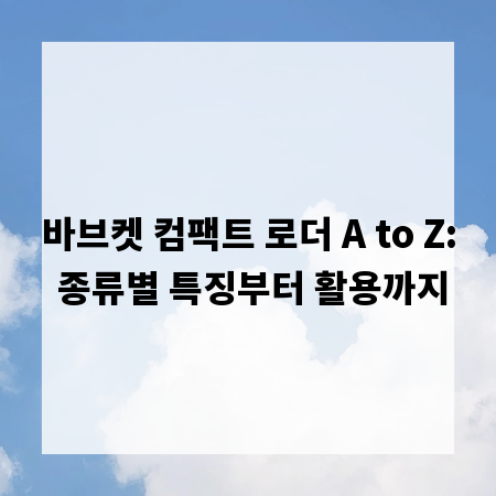 바브켓 컴팩트 로더 A to Z: 종류별 특징부터 활용까지