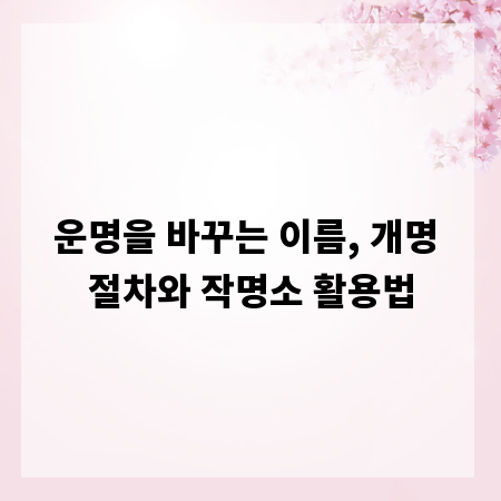 운명을 바꾸는 이름, 개명 절차와 작명소 활용법