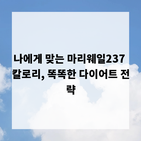 나에게 맞는 마리웨일237 칼로리, 똑똑한 다이어트 전략