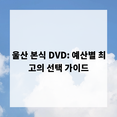 울산 본식 DVD: 예산별 최고의 선택 가이드