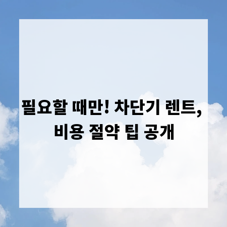 필요할 때만! 차단기 렌트, 비용 절약 팁 공개