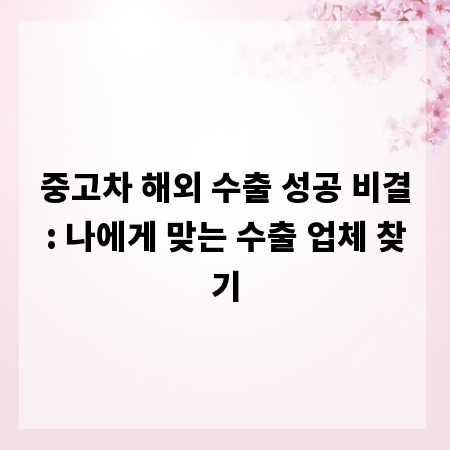 중고차 해외 수출 성공 비결: 나에게 맞는 수출 업체 찾기