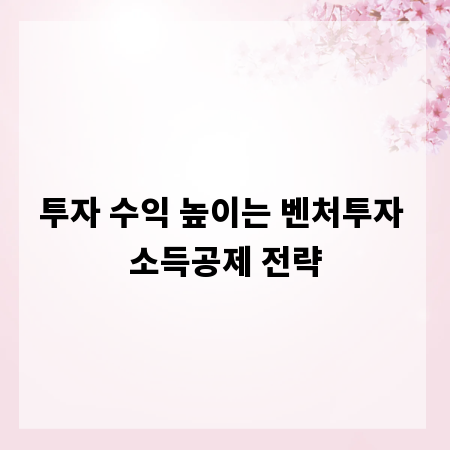 투자 수익 높이는 벤처투자 소득공제 전략