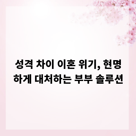 성격 차이 이혼 위기, 현명하게 대처하는 부부 솔루션