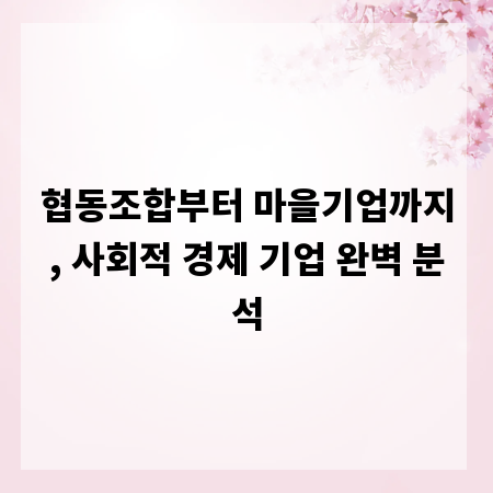 협동조합부터 마을기업까지, 사회적 경제 기업 완벽 분석