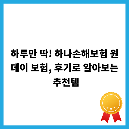 하루만 딱! 하나손해보험 원데이 보험, 후기로 알아보는 추천템