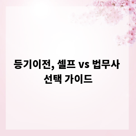 등기이전, 셀프 vs 법무사 선택 가이드