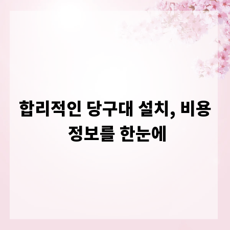 합리적인 당구대 설치, 비용 정보를 한눈에