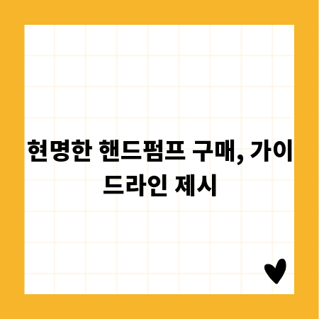 현명한 핸드펌프 구매, 가이드라인 제시