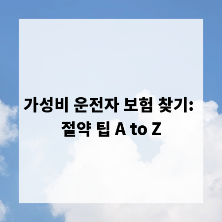 가성비 운전자 보험 찾기: 절약 팁 A to Z