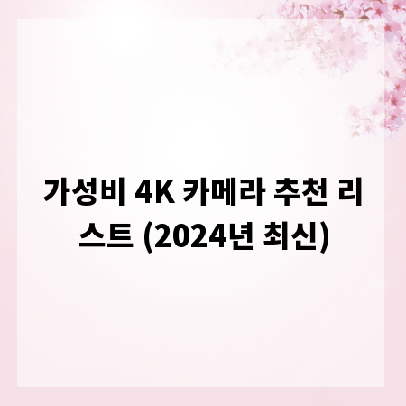 가성비 4K 카메라 추천 리스트 (2024년 최신)