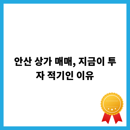 안산 상가 매매, 지금이 투자 적기인 이유