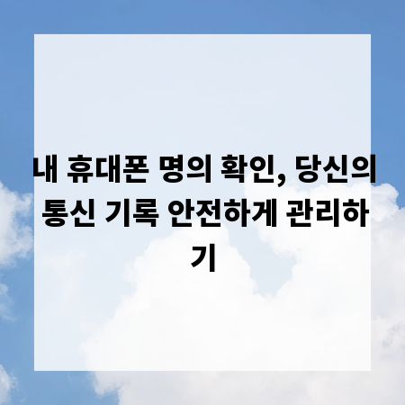 내 휴대폰 명의 확인, 당신의 통신 기록 안전하게 관리하기