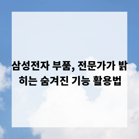 삼성전자 부품, 전문가가 밝히는 숨겨진 기능 활용법