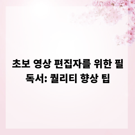 초보 영상 편집자를 위한 필독서: 퀄리티 향상 팁