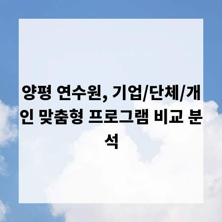 양평 연수원, 기업/단체/개인 맞춤형 프로그램 비교 분석