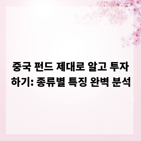 중국 펀드 제대로 알고 투자하기: 종류별 특징 완벽 분석
