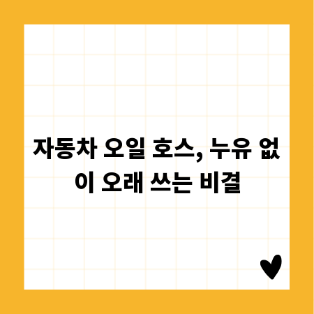 자동차 오일 호스, 누유 없이 오래 쓰는 비결