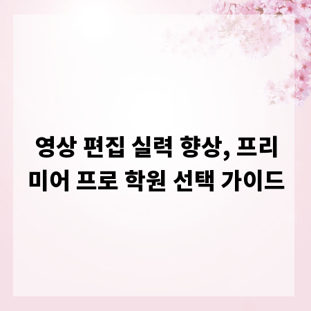 영상 편집 실력 향상, 프리미어 프로 학원 선택 가이드