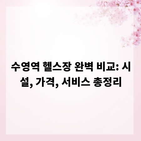 수영역 헬스장 완벽 비교: 시설, 가격, 서비스 총정리