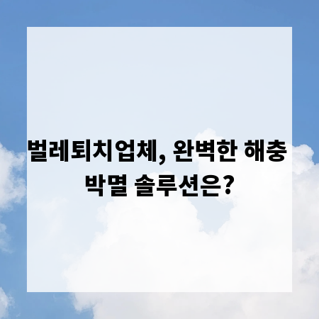 벌레퇴치업체, 완벽한 해충 박멸 솔루션은?