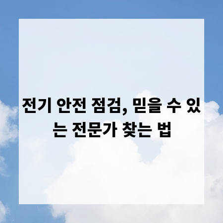 전기 안전 점검, 믿을 수 있는 전문가 찾는 법