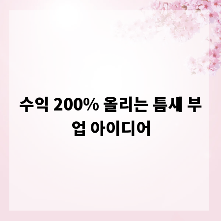 수익 200% 올리는 틈새 부업 아이디어